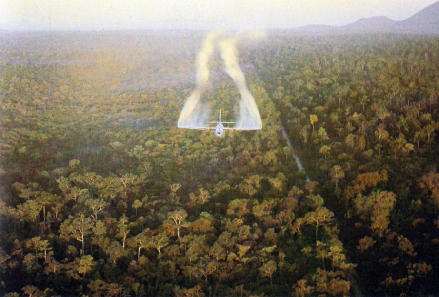 A UC-123 spraying defoliant over Vietnam, 1962.