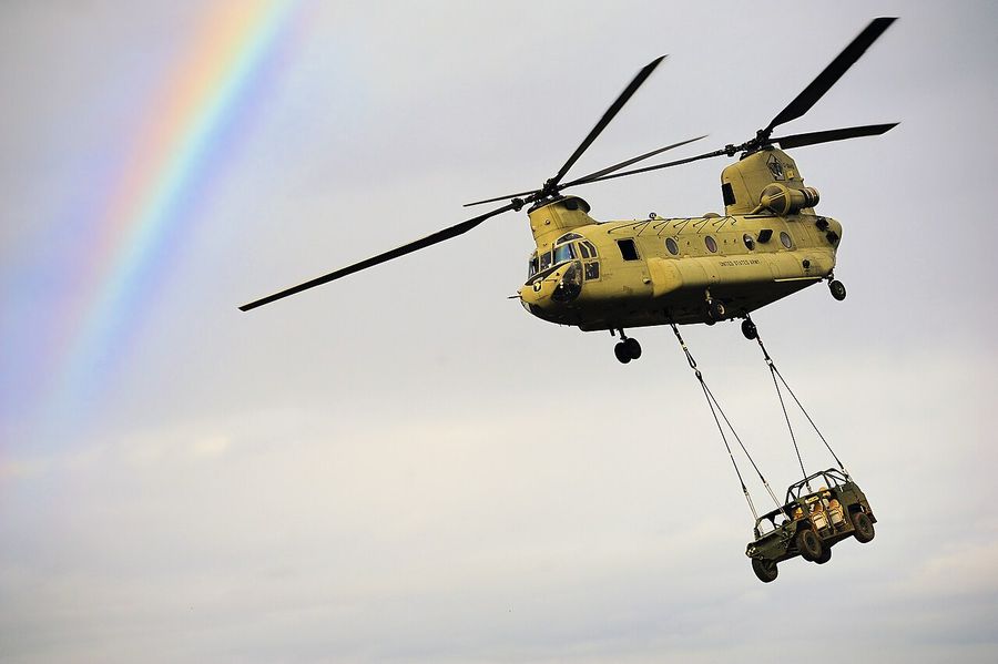 A CH-47 Chinook. Witnesses reported helicopters of this type escorting the object.