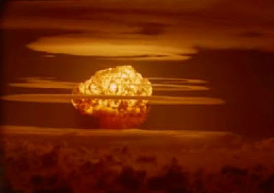 The Castle Bravo nuclear test,the mushroom cloud from the 15-megaton, showing multiple condensation rings