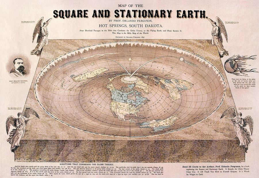 A "flat-Earth" map drawn by Orlando Ferguson in 1893