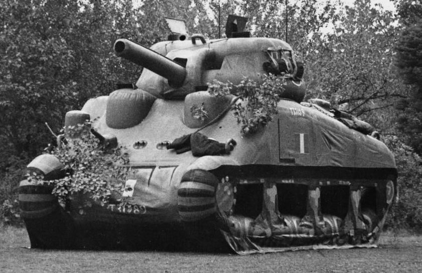 An inflatable dummy Sherman, one of the deceptions the unit deployed.