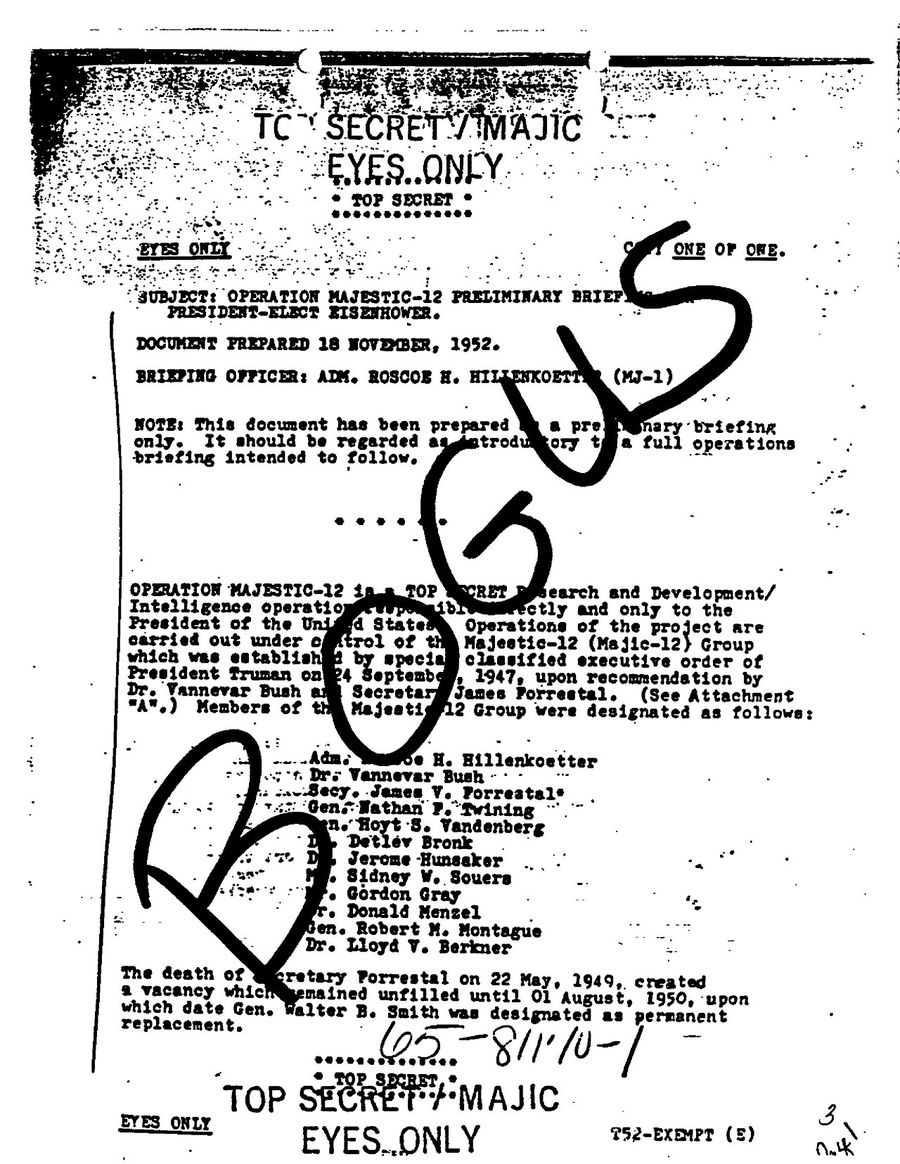 Majestic 12 In 1988, two FBI offices received similar versions of a memo titled “Operation Majestic-12…” claiming to be highly classified government document