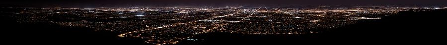 High resolution night-time panorama of the Phoenix Arizona skyline as seen from atop South Mountain
